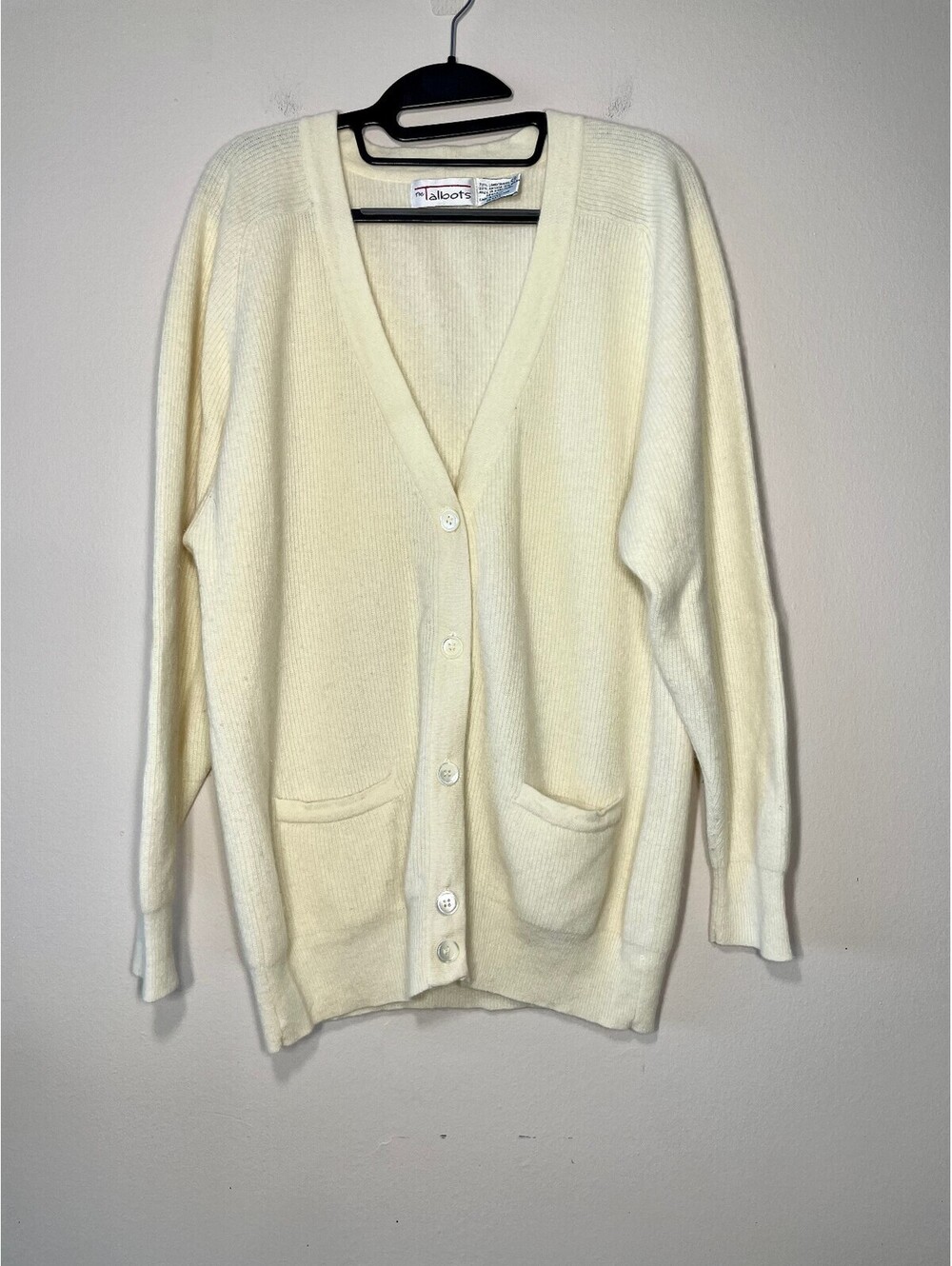 Talbots Cream Lambswool Blend Grandmacore Cardigan Sz M